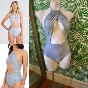 Billabong ‘Denim’ Halter OnePiece Cut Out Swimsuit
